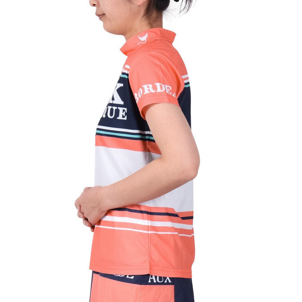 クランク（CLUNK）（レディース）ゴルフ 吸汗速乾 半袖 マルチボーダー モックネックシャツ CL5PUG55 SMP