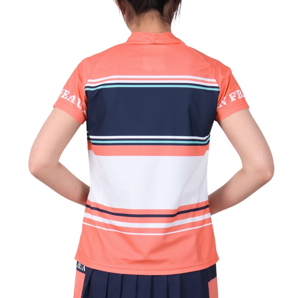 クランク（CLUNK）（レディース）ゴルフ 吸汗速乾 半袖 マルチボーダー モックネックシャツ CL5PUG55 SMP