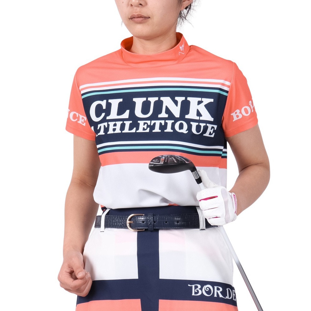 クランク（CLUNK）（レディース）ゴルフ 吸汗速乾 半袖 マルチボーダー モックネックシャツ CL5PUG55 SMP