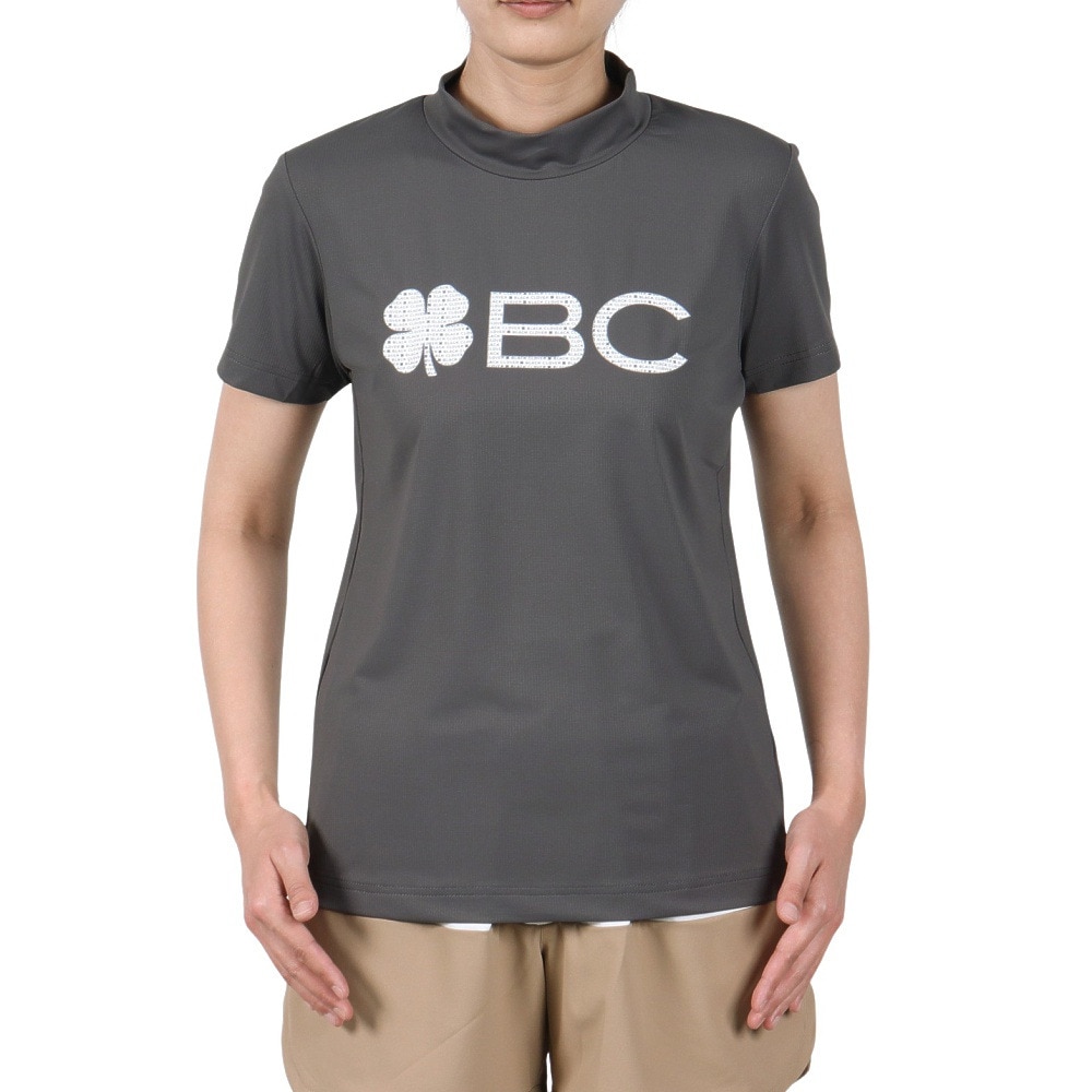 ブラッククローバー（Black Clover）（レディース）ゴルフウェア 吸水速乾 半袖 ビッグロゴ ハイネックTシャツ BA5RUG08 GRY