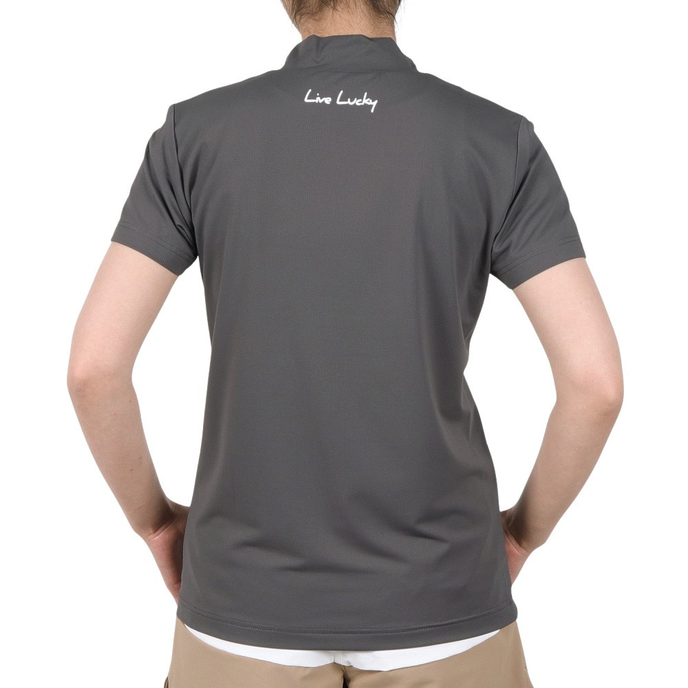 ブラッククローバー（Black Clover）（レディース）ゴルフウェア 吸水速乾 半袖 ビッグロゴ ハイネックTシャツ BA5RUG08 GRY