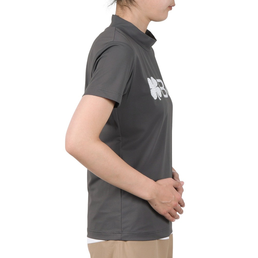 ブラッククローバー（Black Clover）（レディース）ゴルフウェア 吸水速乾 半袖 ビッグロゴ ハイネックTシャツ BA5RUG08 GRY
