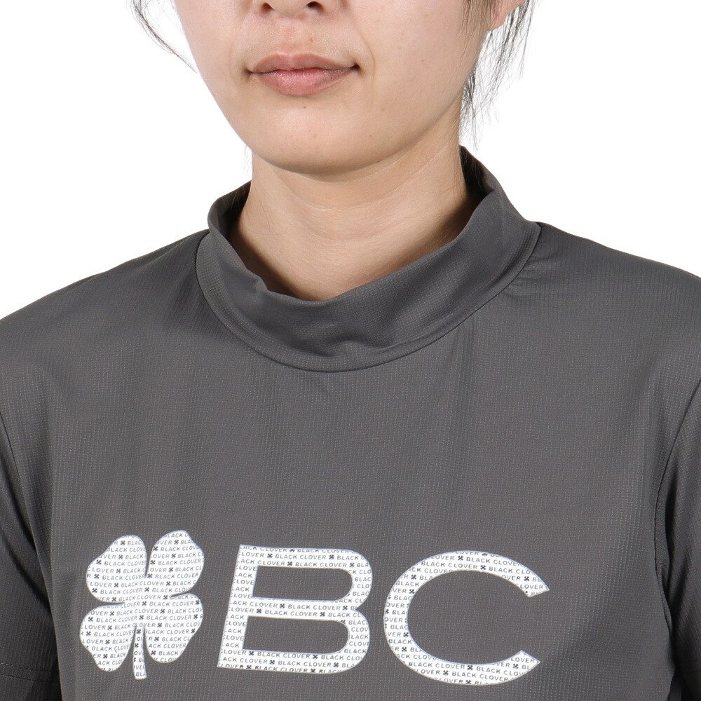 ブラッククローバー（Black Clover）（レディース）ゴルフウェア 吸水速乾 半袖 ビッグロゴ ハイネックTシャツ BA5RUG08 GRY