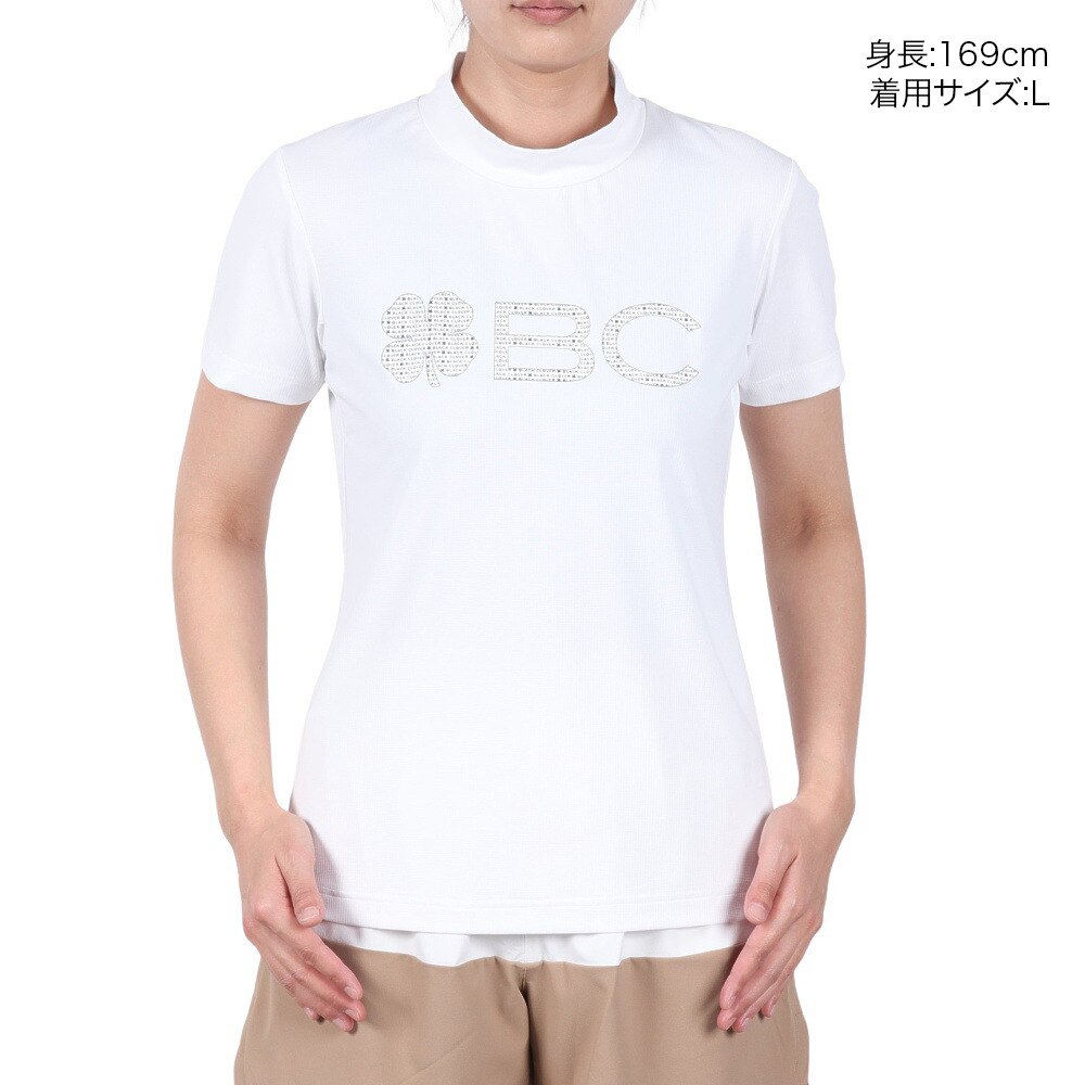 ブラッククローバー（Black Clover）（レディース）ゴルフウェア 吸水速乾 半袖 ビッグロゴ ハイネックTシャツ BA5RUG08 WHT