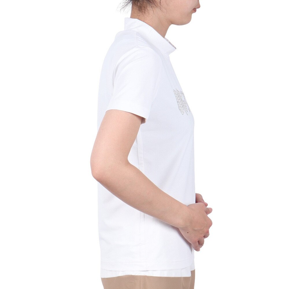 ブラッククローバー（Black Clover）（レディース）ゴルフウェア 吸水速乾 半袖 ビッグロゴ ハイネックTシャツ BA5RUG08 WHT