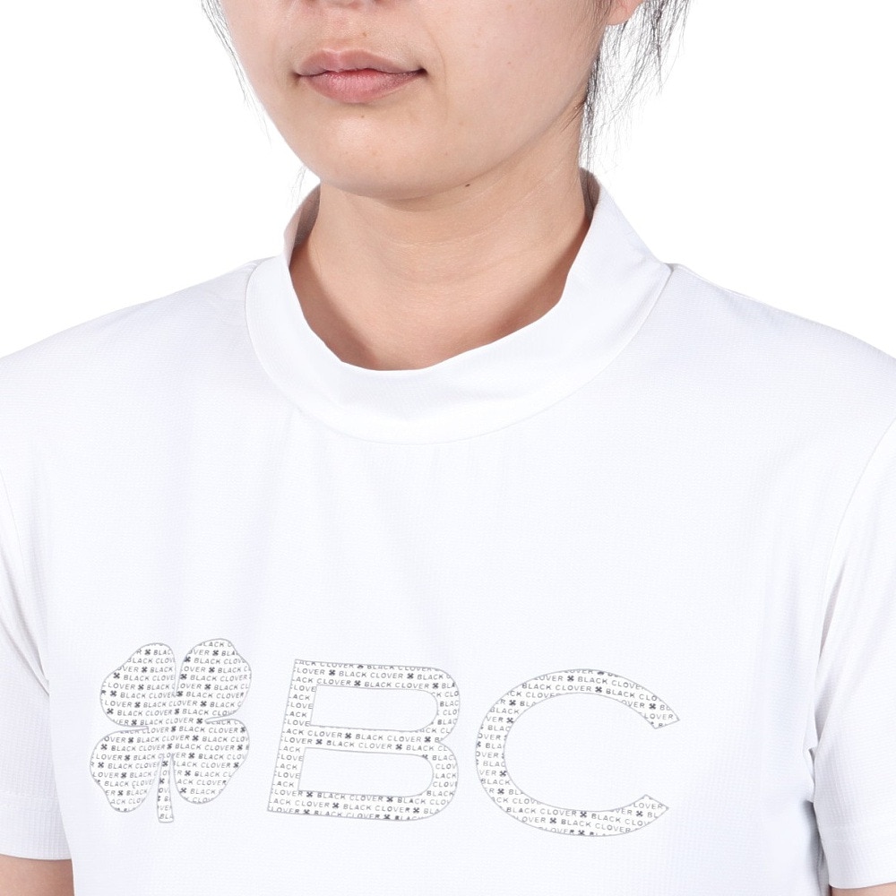 ブラッククローバー（Black Clover）（レディース）ゴルフウェア 吸水速乾 半袖 ビッグロゴ ハイネックTシャツ BA5RUG08 WHT