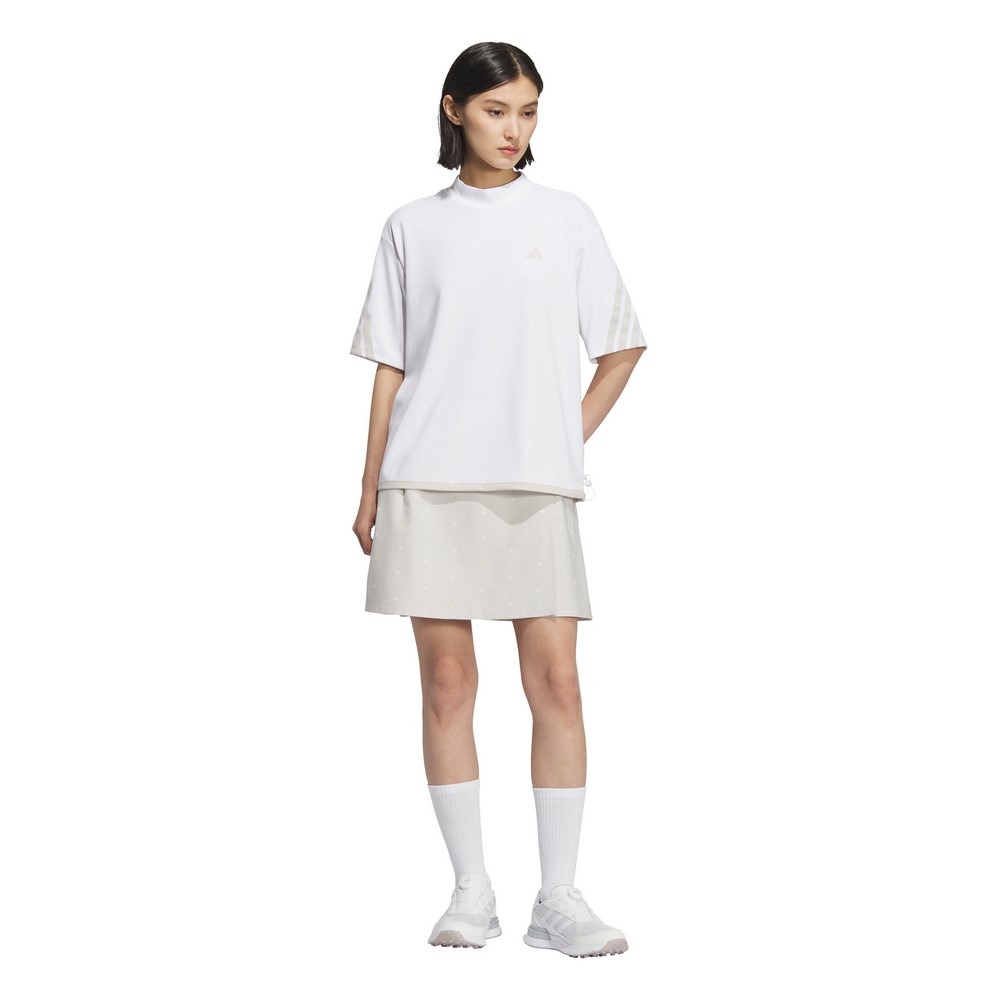 アディダス（adidas）（レディース）ゴルフウェア 吸湿 スリーストライプス ボックスシルエット 半袖 モックネックシャツ KTI91-JF4606W