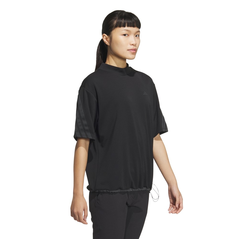 アディダス（adidas）（レディース）ゴルフウェア 吸湿 スリーストライプス ボックスシルエット 半袖 モックネックシャツ KTI91-JF4607BLK