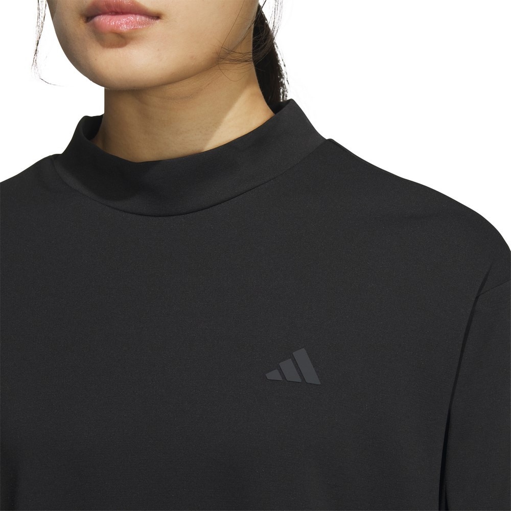 アディダス（adidas）（レディース）ゴルフウェア 吸湿 スリーストライプス ボックスシルエット 半袖 モックネックシャツ KTI91-JF4607BLK