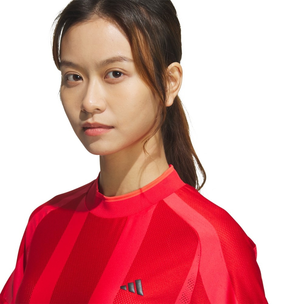アディダス（adidas）（レディース）ゴルフウェア 吸湿 アディゼロ メッシュ 半袖 モックネックシャツ KUK65-JG1345RED