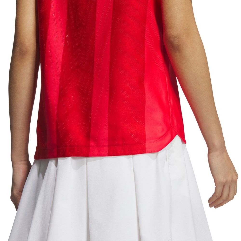 アディダス（adidas）（レディース）ゴルフウェア 吸湿 アディゼロ メッシュ 半袖 モックネックシャツ KUK65-JG1345RED