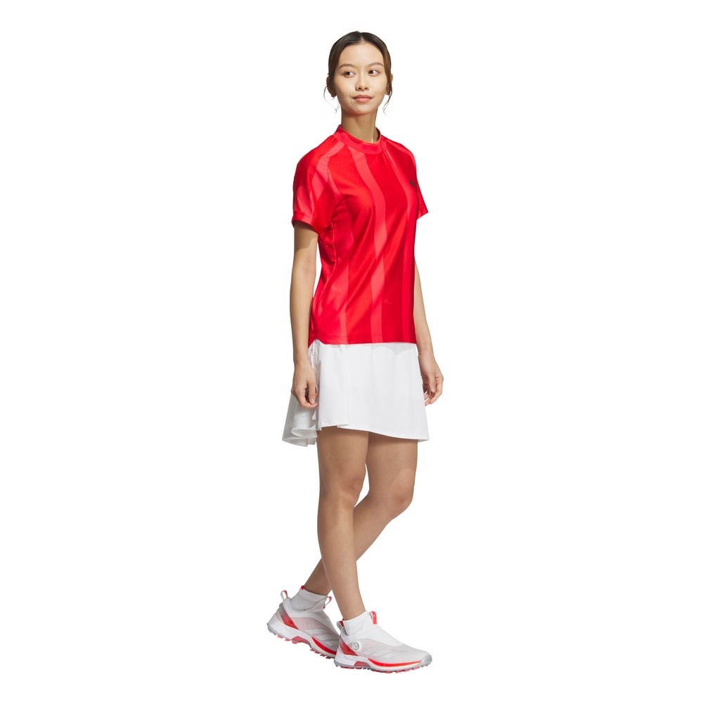 アディダス（adidas）（レディース）ゴルフウェア 吸湿 アディゼロ メッシュ 半袖 モックネックシャツ KUK65-JG1345RED