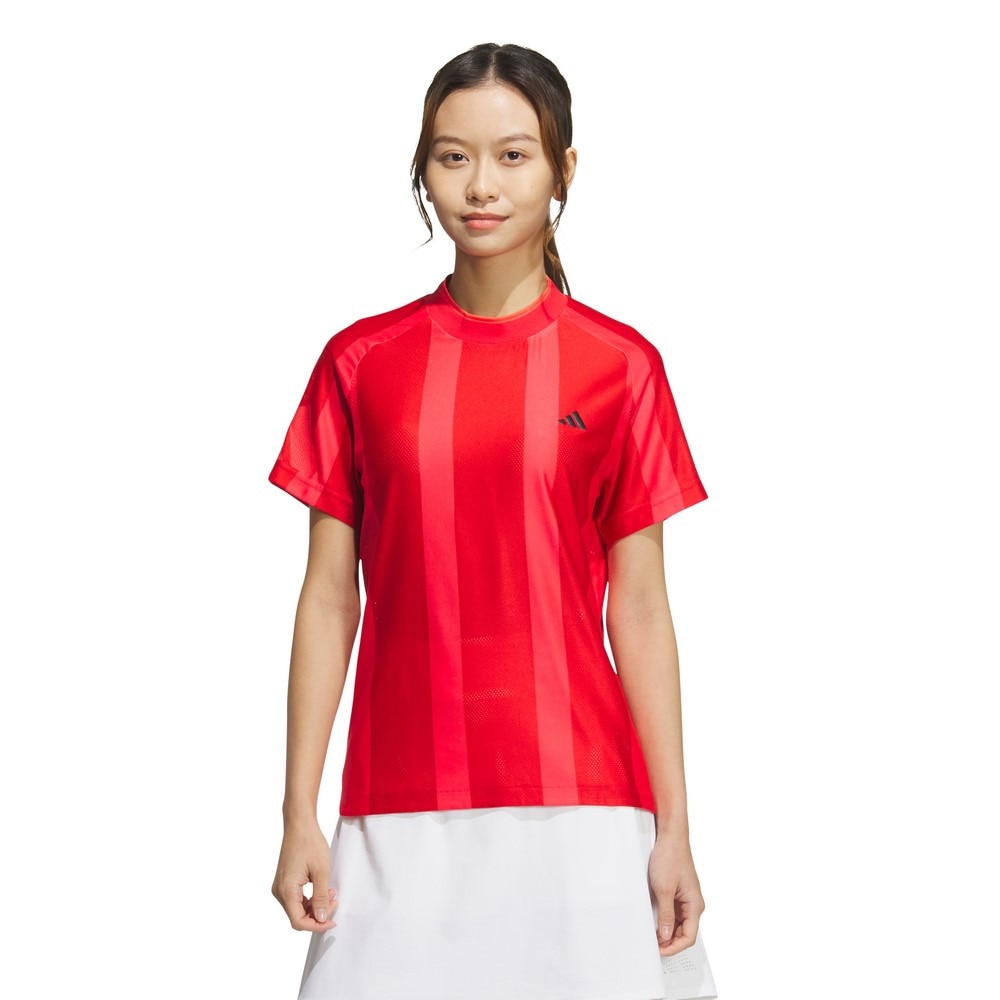 アディダス（adidas）（レディース）ゴルフウェア 吸湿 アディゼロ メッシュ 半袖 モックネックシャツ KUK65-JG1345RED