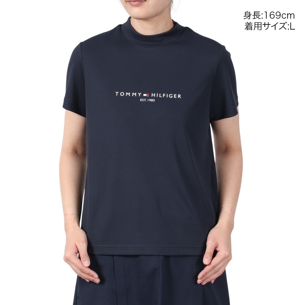 トミー ヒルフィガー ゴルフ（TOMMY HILFIGER GOLF）（レディース）ゴルフウェア 吸水速乾 抗菌防臭 フロントロゴ 半袖モックネックシャツ THLA512-NVY