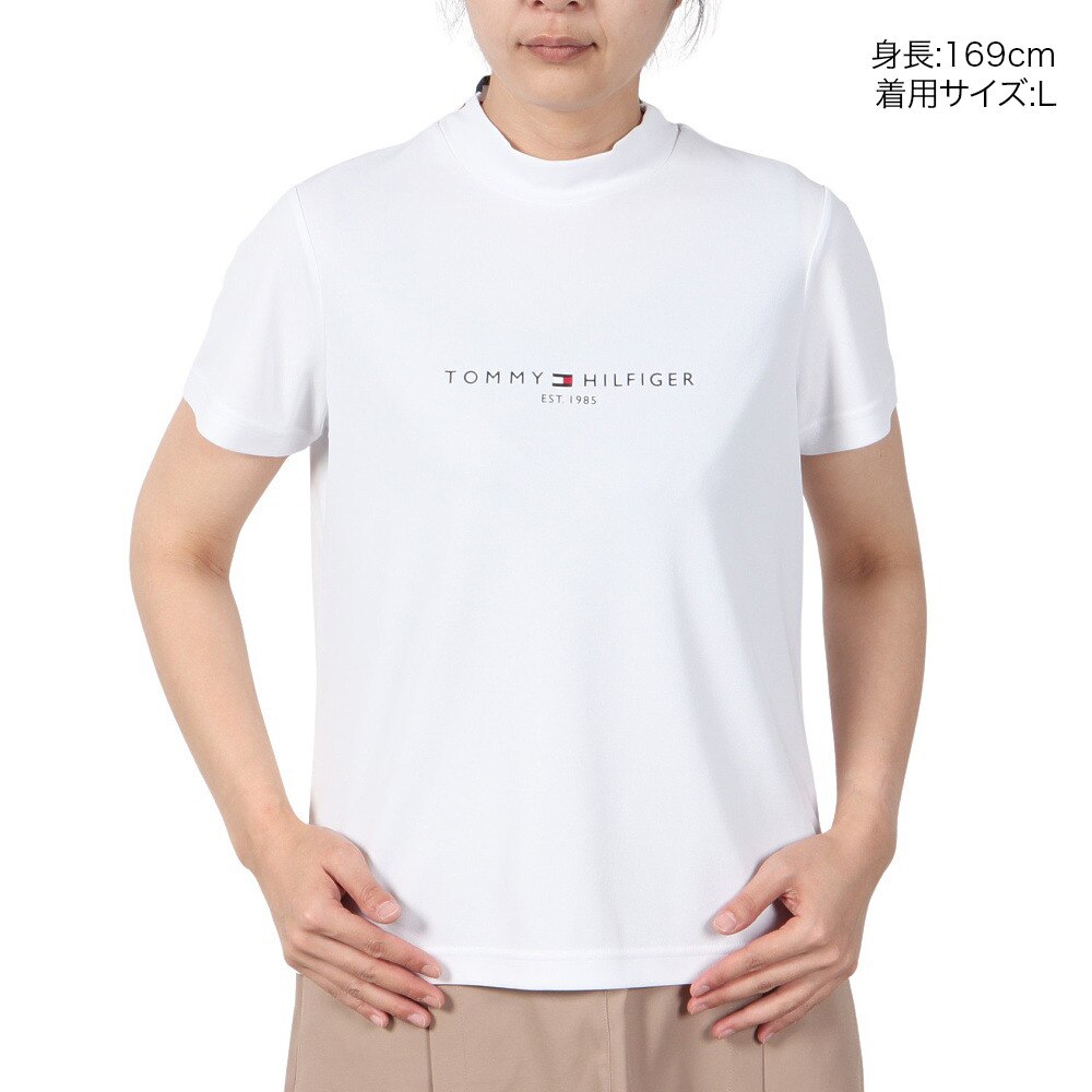 トミー ヒルフィガー ゴルフ（TOMMY HILFIGER GOLF）（レディース）ゴルフウェア 吸水速乾 抗菌防臭 フロントロゴ 半袖 モックネックシャツ THLA512-WHT