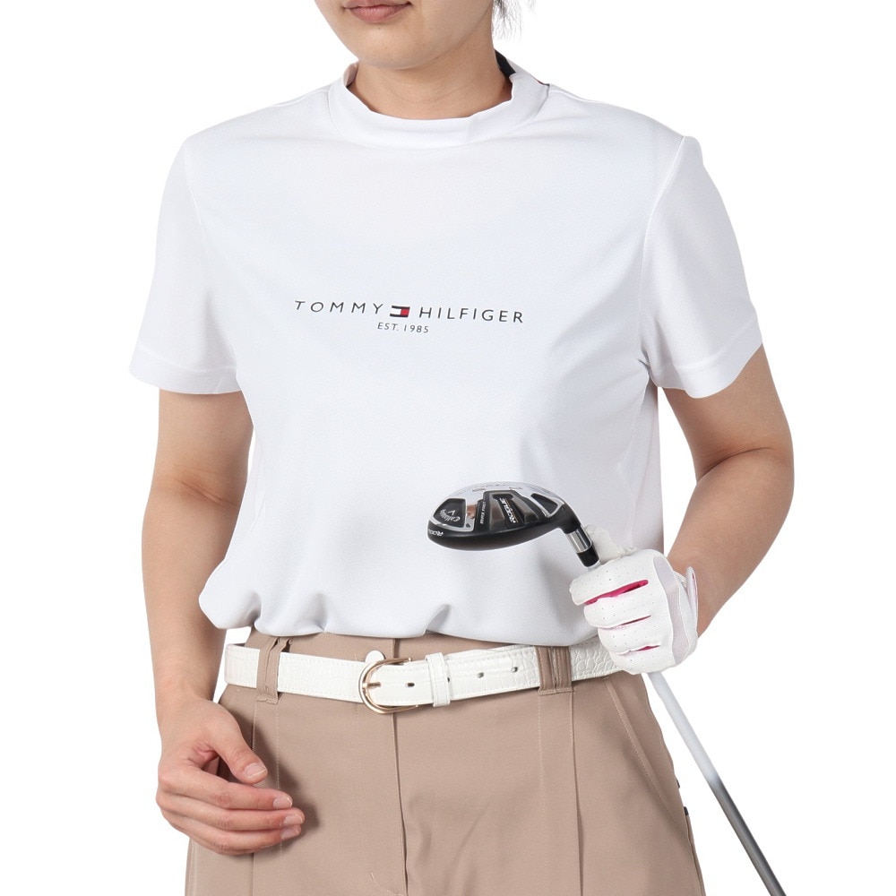 トミー ヒルフィガー ゴルフ（TOMMY HILFIGER GOLF）（レディース）ゴルフウェア 吸水速乾 抗菌防臭 フロントロゴ 半袖 モックネックシャツ THLA512-WHT