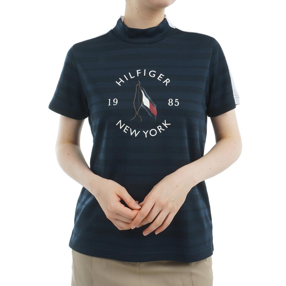 トミー ヒルフィガー ゴルフ（TOMMY HILFIGER GOLF）（レディース）ゴルフウェア 吸水速乾 抗菌防臭 半袖 サークルロゴ モックネックシャツ THLA522-NVY