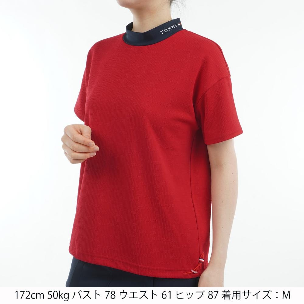 トミー ヒルフィガー ゴルフ（TOMMY HILFIGER GOLF）（レディース）ゴルフウェア 吸水速乾 抗菌防臭 半袖 ジャカードモックネックシャツ THLA529-RED
