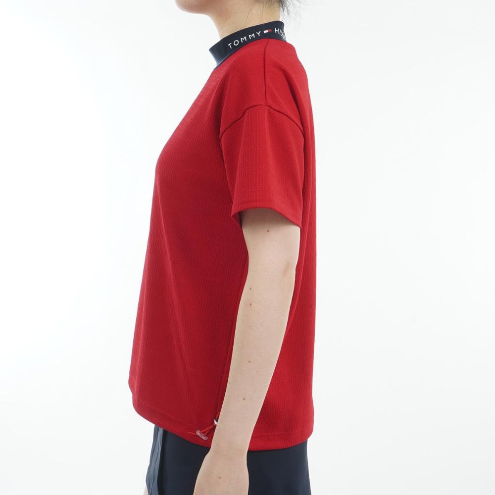 トミー ヒルフィガー ゴルフ（TOMMY HILFIGER GOLF）（レディース）ゴルフウェア 吸水速乾 抗菌防臭 半袖 ジャカードモックネックシャツ THLA529-RED