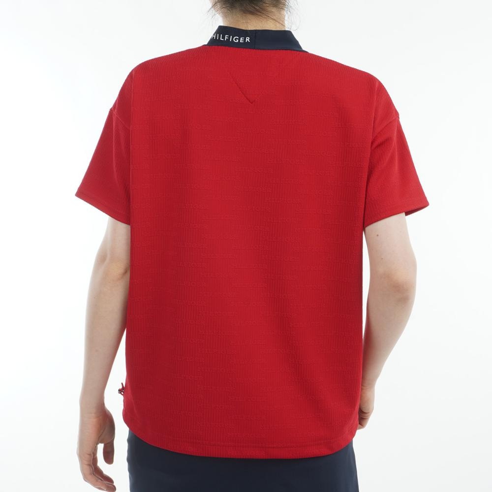 トミー ヒルフィガー ゴルフ（TOMMY HILFIGER GOLF）（レディース）ゴルフウェア 吸水速乾 抗菌防臭 半袖 ジャカードモックネックシャツ THLA529-RED