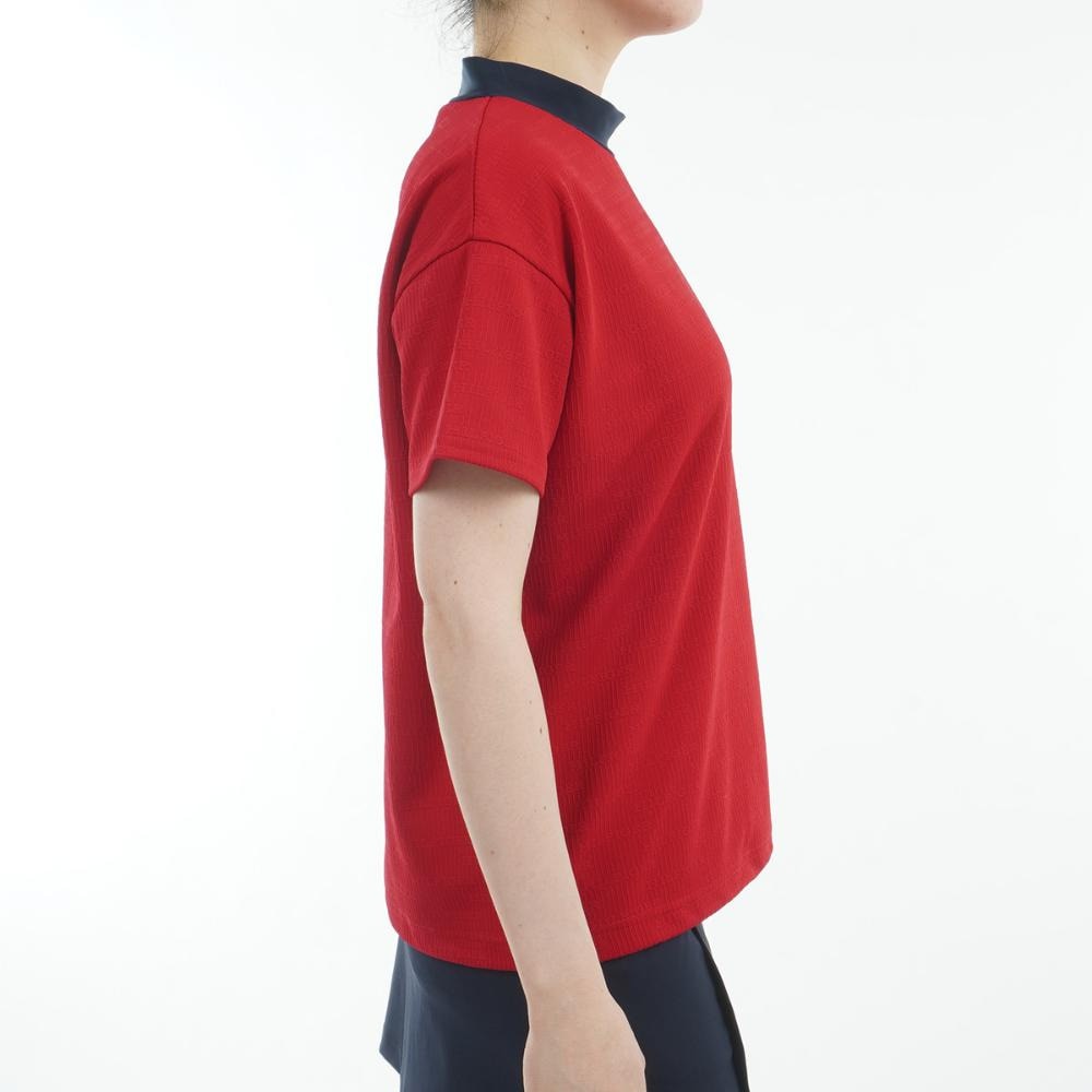 トミー ヒルフィガー ゴルフ（TOMMY HILFIGER GOLF）（レディース）ゴルフウェア 吸水速乾 抗菌防臭 半袖 ジャカードモックネックシャツ THLA529-RED