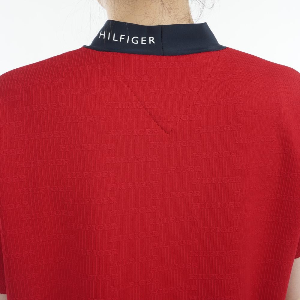 トミー ヒルフィガー ゴルフ（TOMMY HILFIGER GOLF）（レディース）ゴルフウェア 吸水速乾 抗菌防臭 半袖 ジャカードモックネックシャツ THLA529-RED