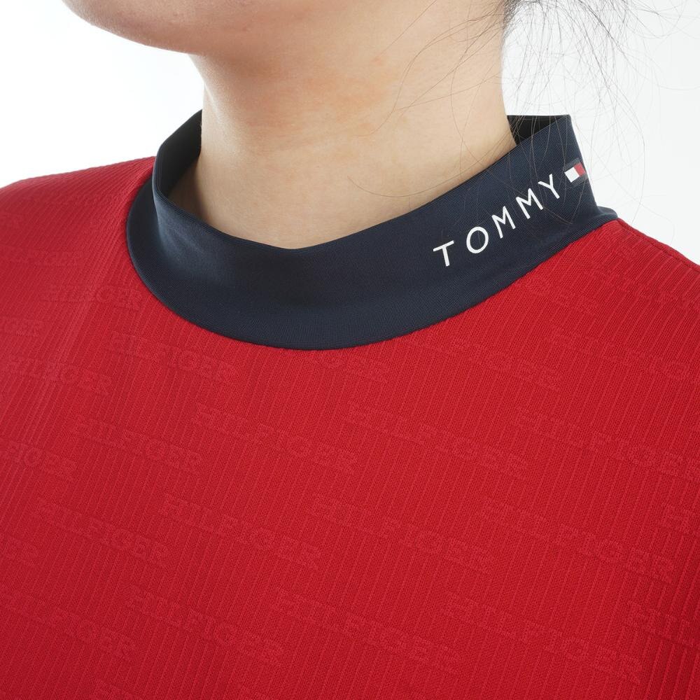 トミー ヒルフィガー ゴルフ（TOMMY HILFIGER GOLF）（レディース）ゴルフウェア 吸水速乾 抗菌防臭 半袖 ジャカードモックネックシャツ THLA529-RED