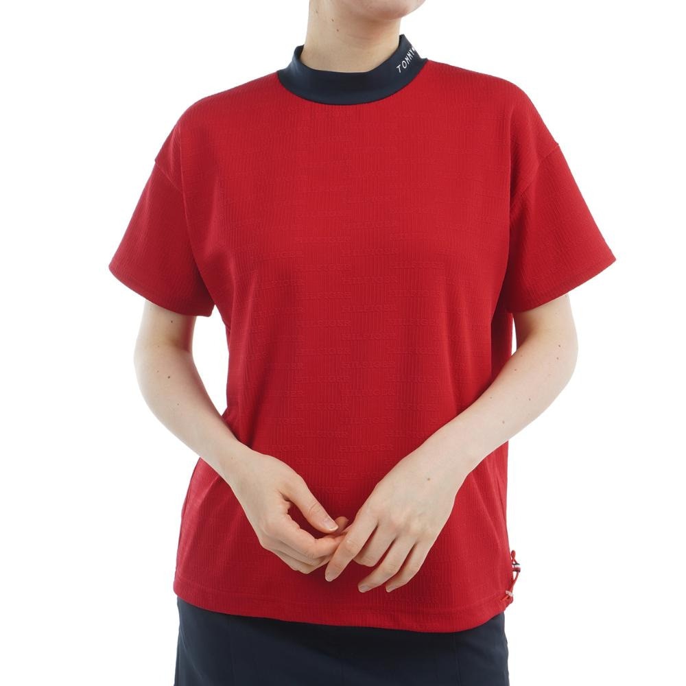 トミー ヒルフィガー ゴルフ（TOMMY HILFIGER GOLF）（レディース）ゴルフウェア 吸水速乾 抗菌防臭 半袖 ジャカードモックネックシャツ THLA529-RED