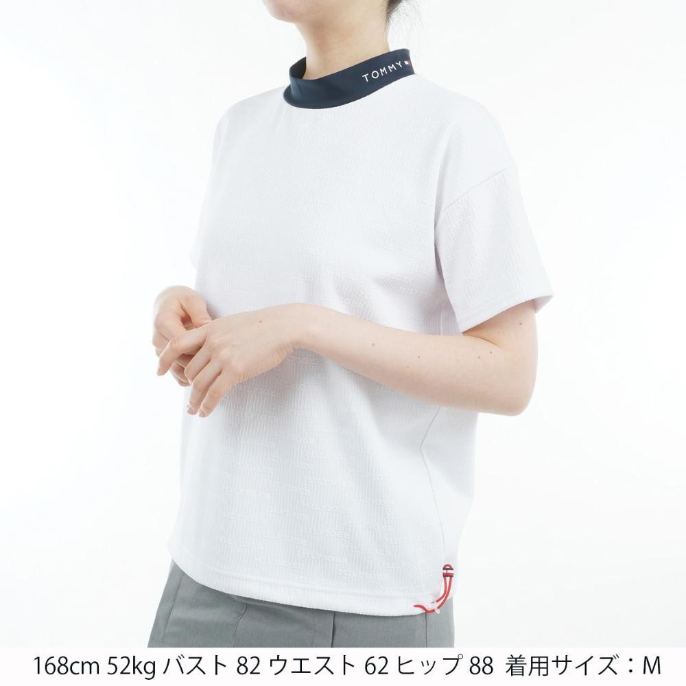 トミー ヒルフィガー ゴルフ（TOMMY HILFIGER GOLF）（レディース）ゴルフウェア 吸水速乾 抗菌防臭 半袖 ジャカードモックネックシャツ THLA529-WHT