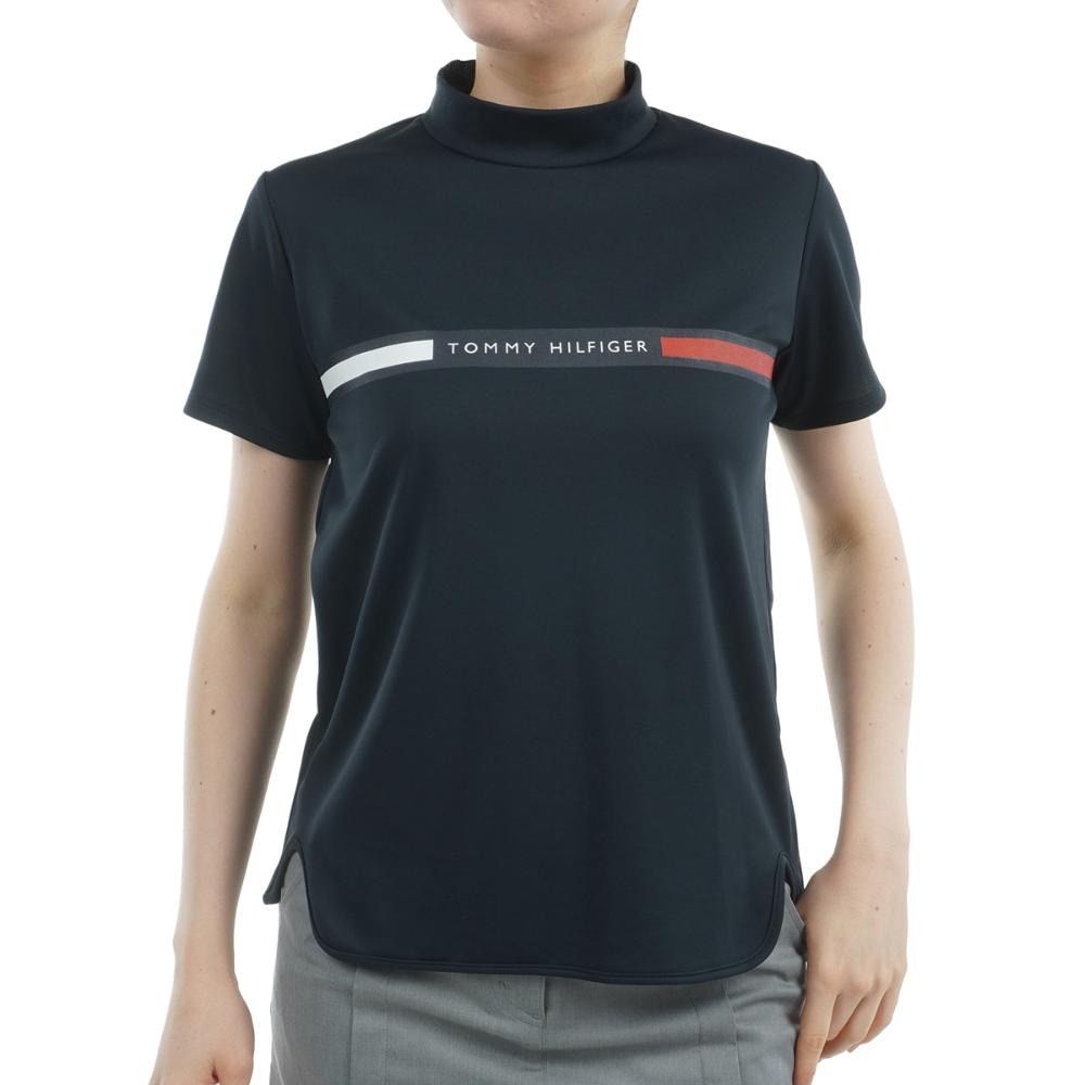 トミー ヒルフィガー ゴルフ（TOMMY HILFIGER GOLF）（レディース）ゴルフウェア 吸水速乾 半袖 ラインロゴ モックネックシャツ THLA532-NVY