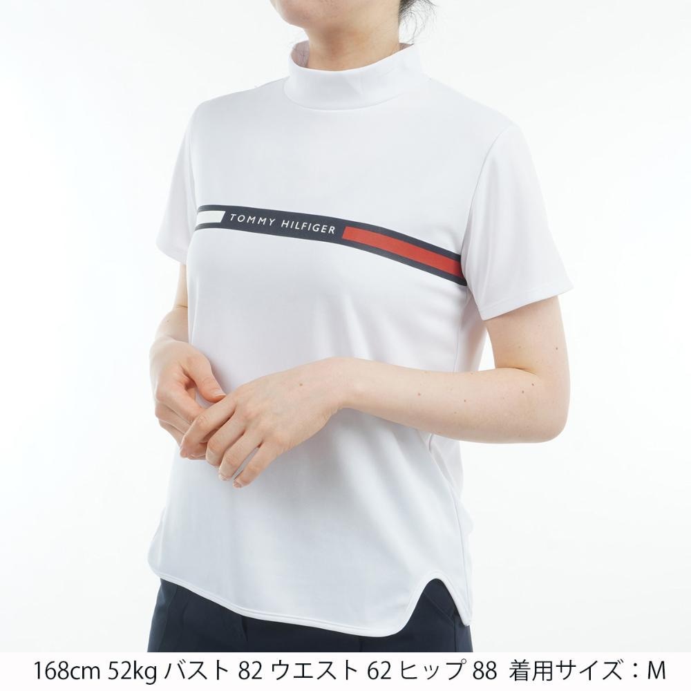 トミー ヒルフィガー ゴルフ（TOMMY HILFIGER GOLF）（レディース）ゴルフウェア 吸水速乾 半袖 ラインロゴ モックネックシャツ THLA532-WHT