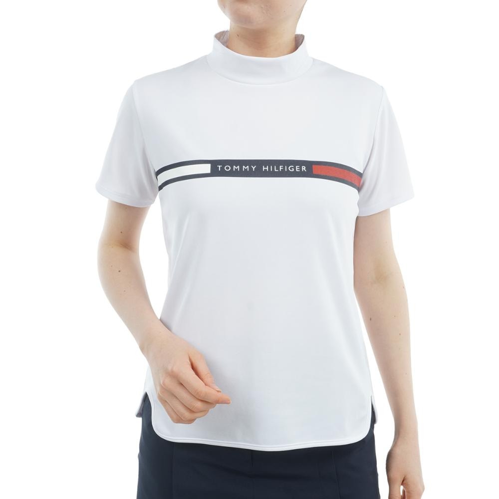トミー ヒルフィガー ゴルフ（TOMMY HILFIGER GOLF）（レディース）ゴルフウェア 吸水速乾 半袖 ラインロゴ モックネックシャツ THLA532-WHT