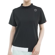 (レディース)モックネック ゴルフ 半袖 ミニワッフル エンボスロゴ モックシャツ ADLA506-BLK