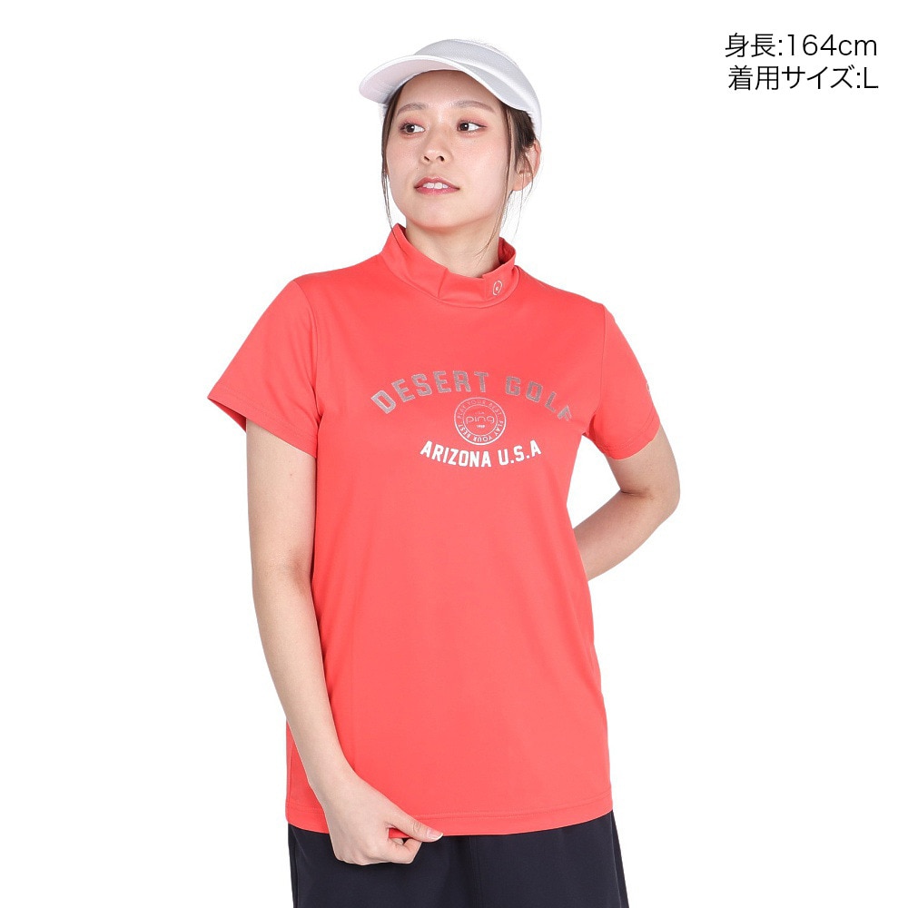 ピン（PING）（レディース）ゴルフウェア 涼風 メッシュボーダー ジャガード 半袖ハイネックシャツ 622-5167100-090