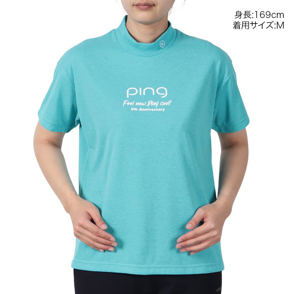 ピン（PING）（レディース）ゴルフウェア 吸水速乾 遮熱 プレーティング天竺 半袖 ハイネックシャツ 622-5167306-110