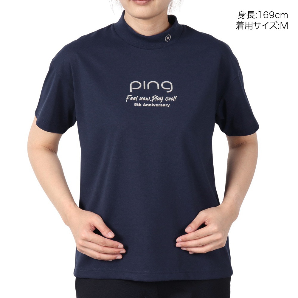 ピン（PING）（レディース）ゴルフウェア 吸水速乾 遮熱 プレーティング天竺 半袖 ハイネックシャツ 622-5167306-120