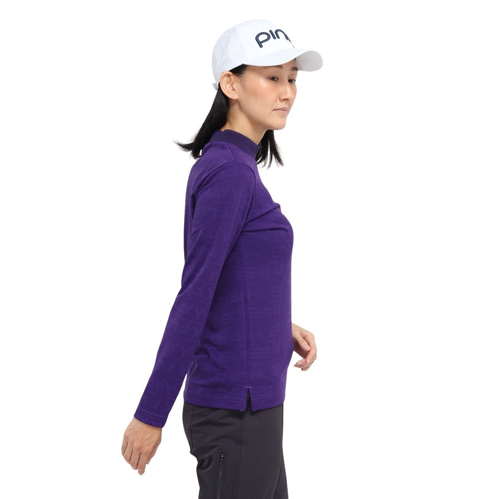 ピン（PING）（レディース）ゴルフウェア モックネック ロゴジャカード 長袖ハイネックシャツ 622-5266900-080