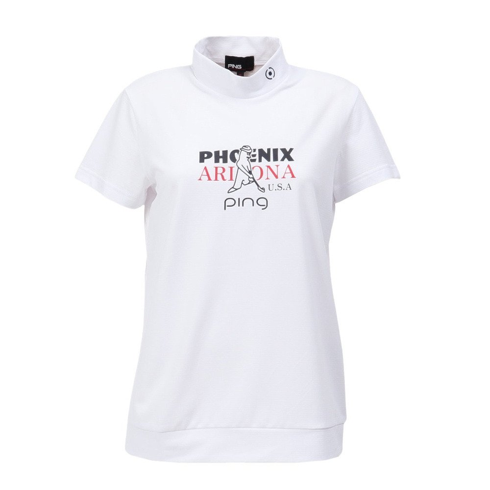 ピン（PING）（レディース）モックネック ゴルフ Mr.PINGプリント 半袖