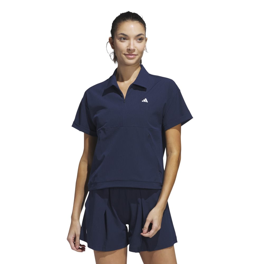 アディダス（adidas）（レディース）ゴルフウェア ビヨンド ザ コース 撥水 ボックスシルエット 2way半袖シャツ KWH87-JE7310NVY