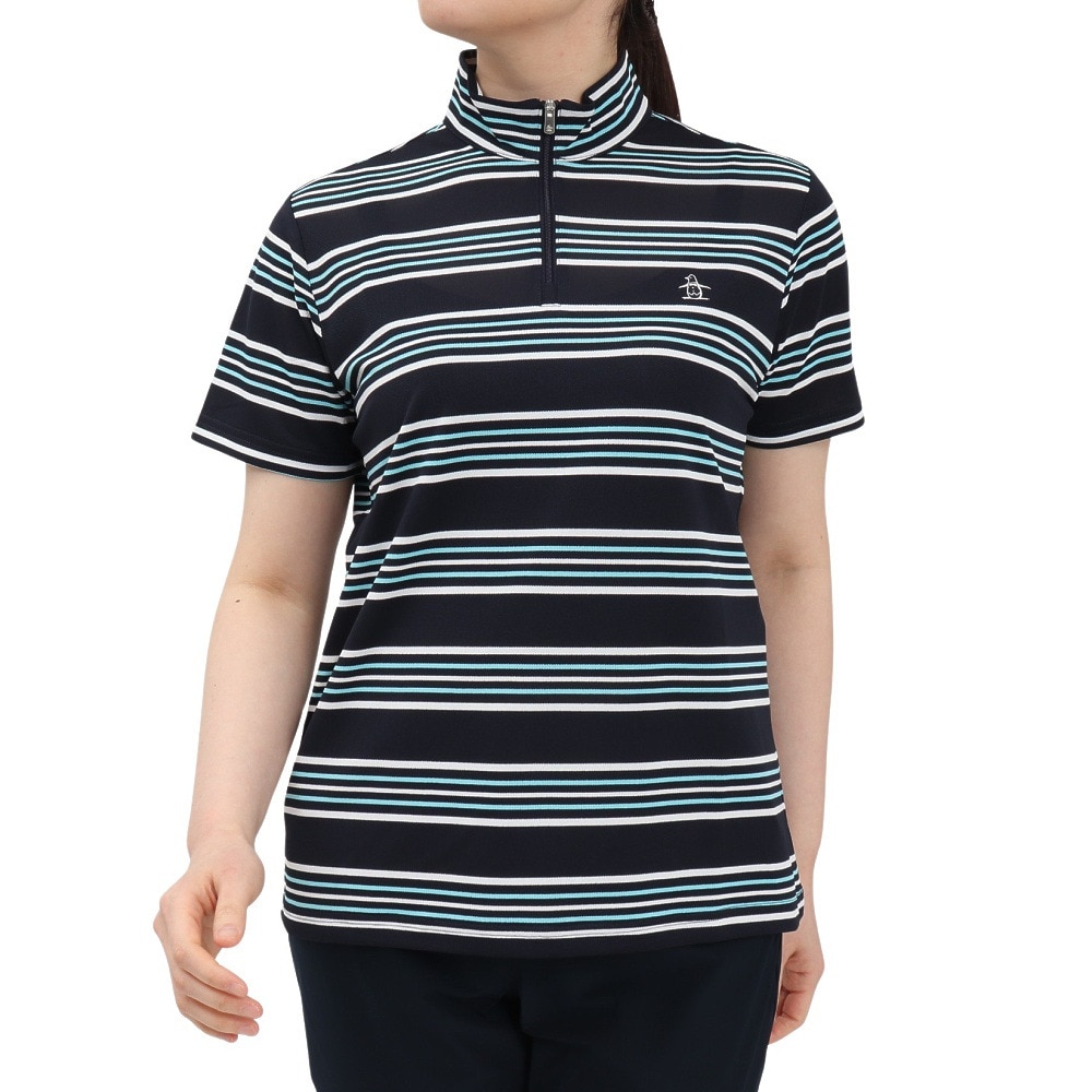 マンシングウエア（MUNSING WEAR）（レディース）ゴルフウェア 吸汗速乾 ストレッチ スタンドジップ 半袖シャツ MG5SHS83L NV00