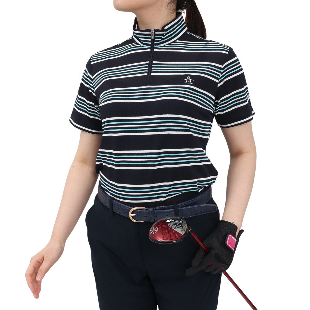 マンシングウエア（MUNSING WEAR）（レディース）ゴルフウェア 吸汗速乾 ストレッチ スタンドジップ 半袖シャツ MG5SHS83L NV00