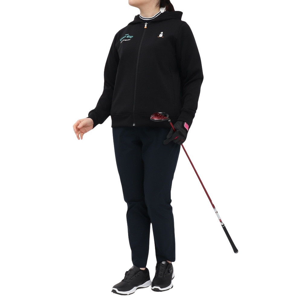 マンシングウエア（MUNSING WEAR）（レディース）ゴルフウェア 吸汗速乾 2WAY ストレッチ Wフェイス 前開き 長袖パーカー MG5SSW81L BK00