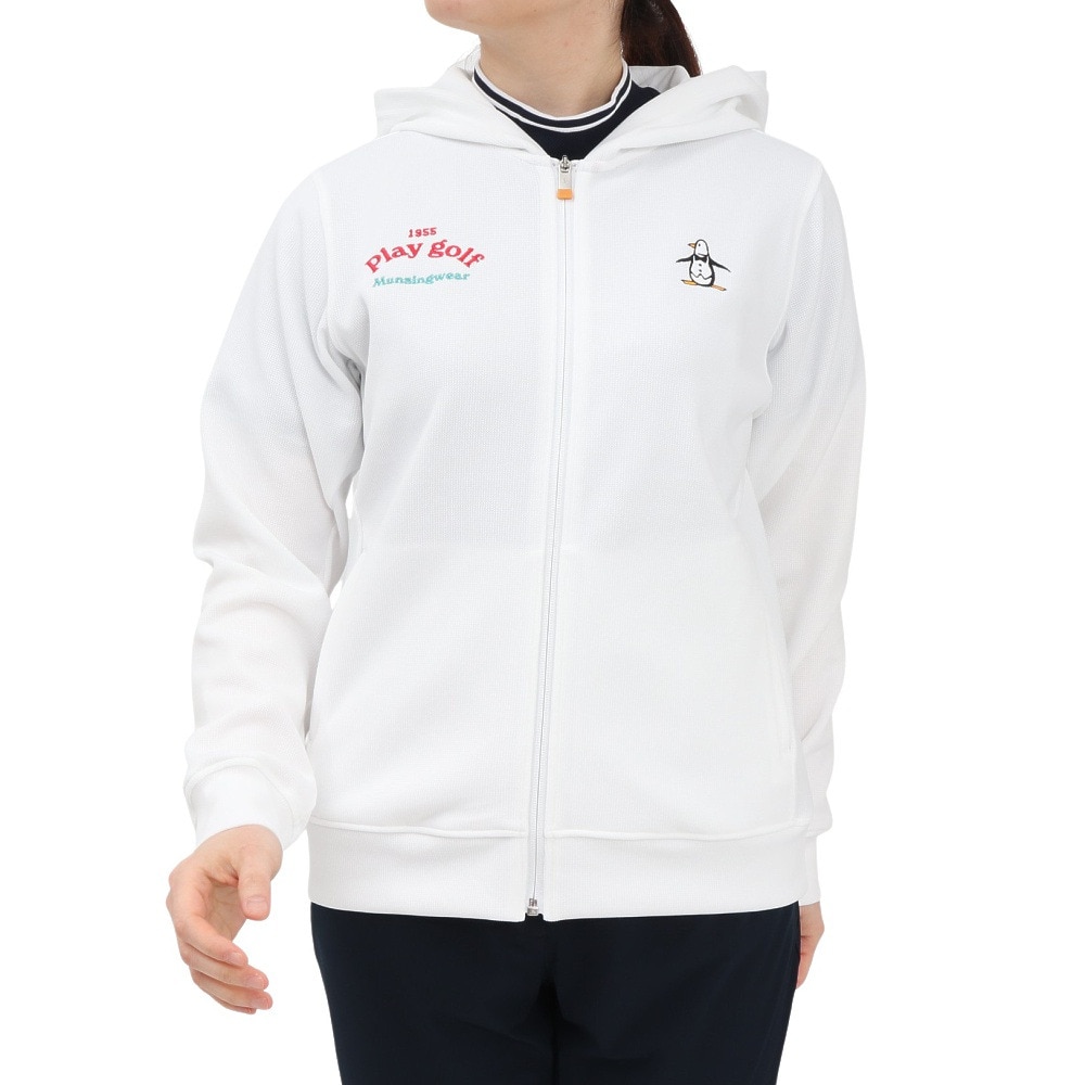 マンシングウエア（MUNSING WEAR）（レディース）ゴルフウェア 吸汗速乾 2WAY ストレッチ Wフェイス 前開き 長袖パーカー MG5SSW81L WH00