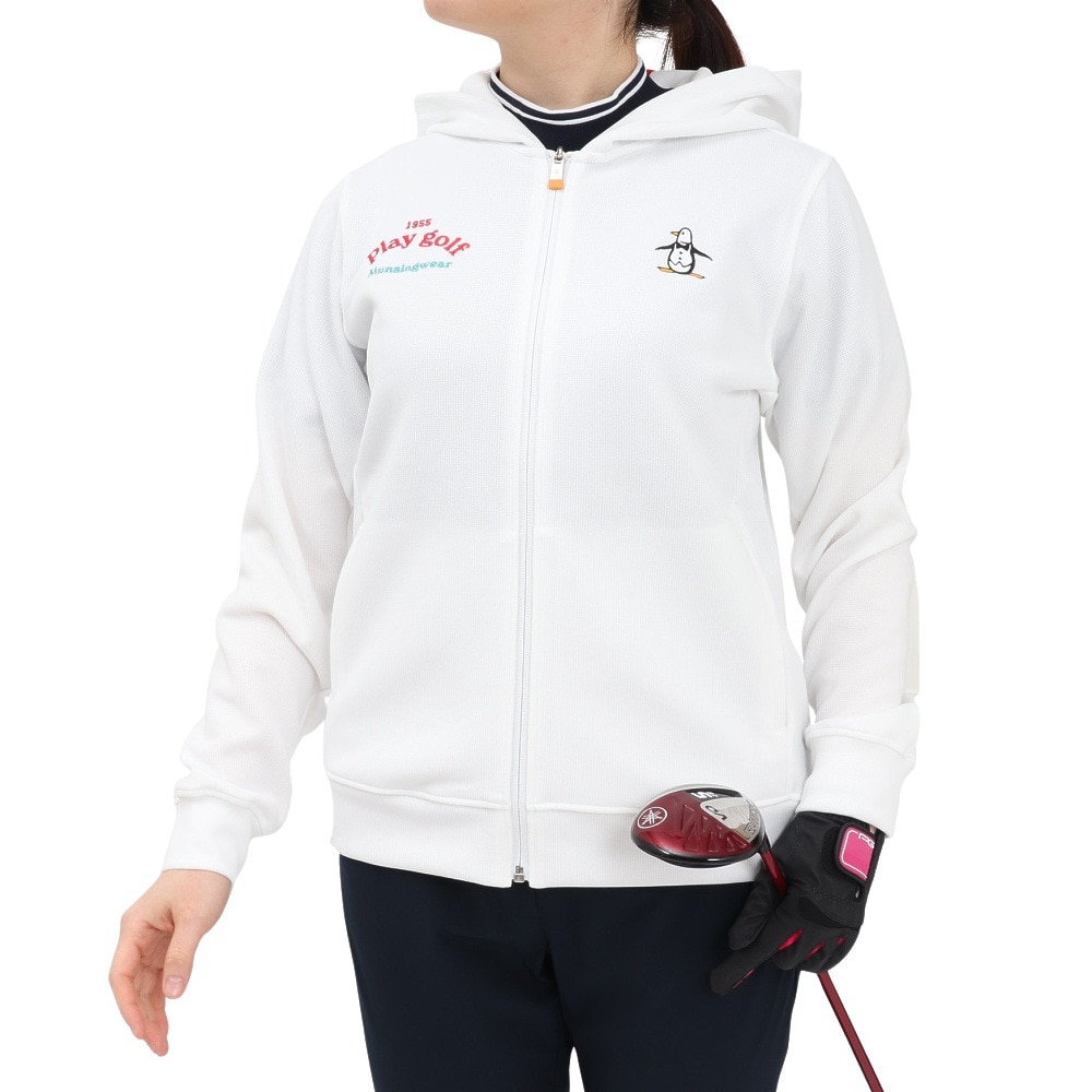 マンシングウエア（MUNSING WEAR）（レディース）ゴルフウェア 吸汗速乾 2WAY ストレッチ Wフェイス 前開き 長袖パーカー MG5SSW81L WH00
