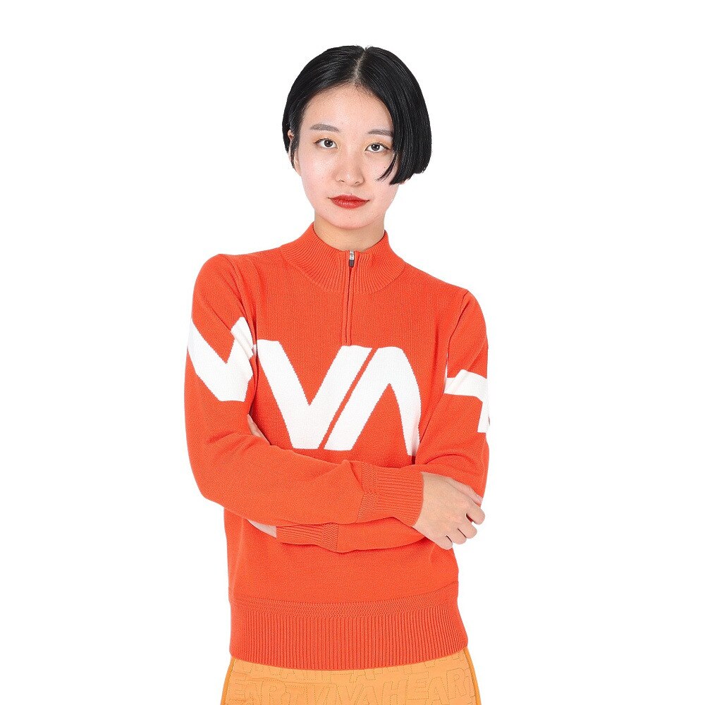 ビバハート（VIVA HEART）（レディース）ゴルフウェア 長袖 ビッグロゴ コンフォートストレッチハーフZIPロゴニット 012-17011-035★★★