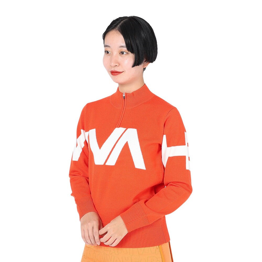 ビバハート（VIVA HEART）（レディース）ゴルフウェア 長袖 ビッグロゴ コンフォートストレッチハーフZIPロゴニット 012-17011-035★★★