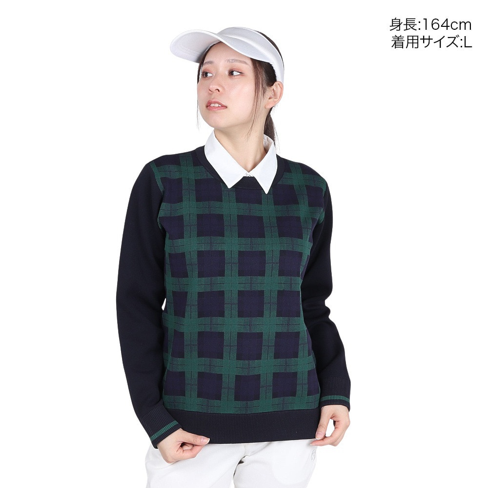 トミーアーマー（Tommy Armour）（レディース）ゴルフウェア ジャガード 長袖 クルーネックニット TASL24F070010 NVY