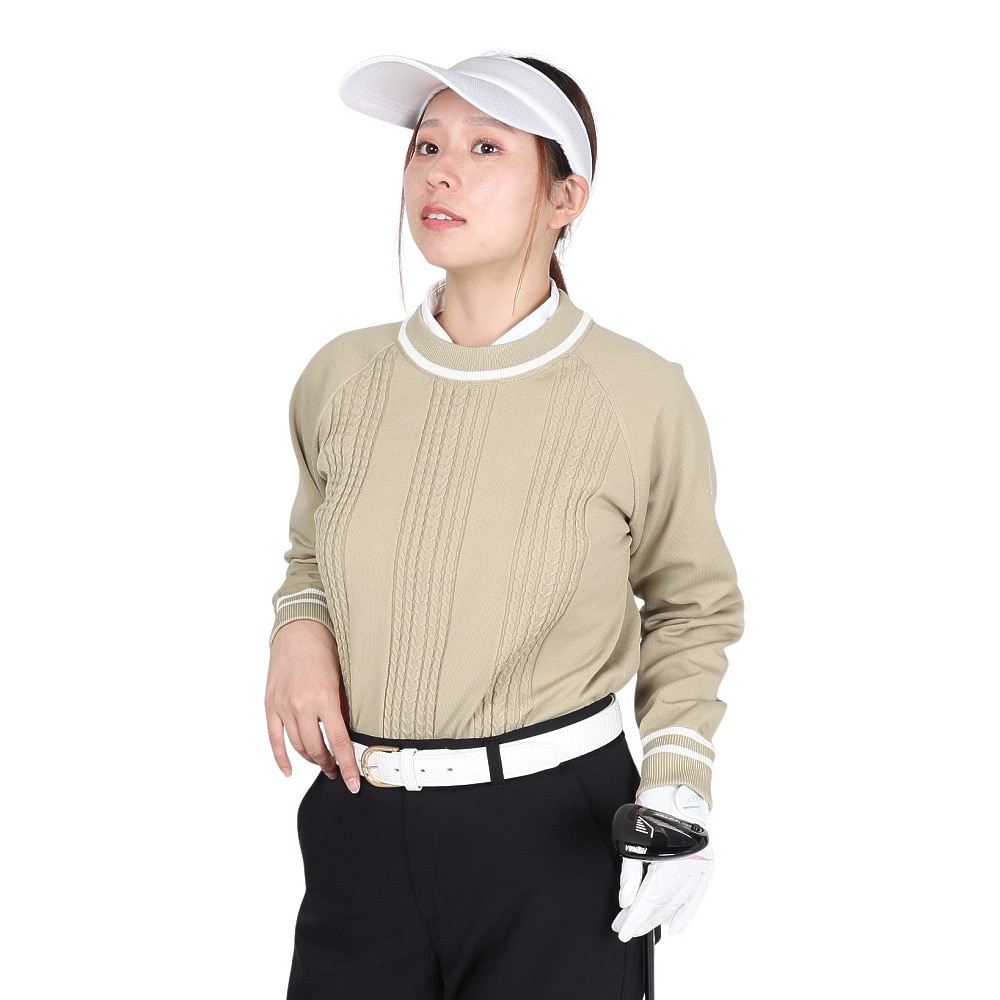 トミーアーマー（Tommy Armour）（レディース）ゴルフウェア 長袖 Wポリニット クルーネック プルオーバー TASL25F070020 BEG