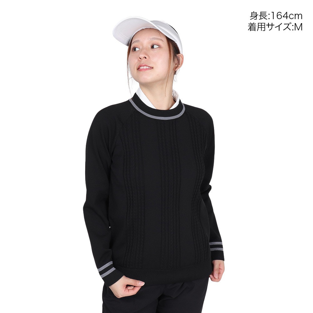 トミーアーマー（Tommy Armour）（レディース）ゴルフウェア 長袖 Wポリニット クルーネック プルオーバー TASL25F070020 BLK