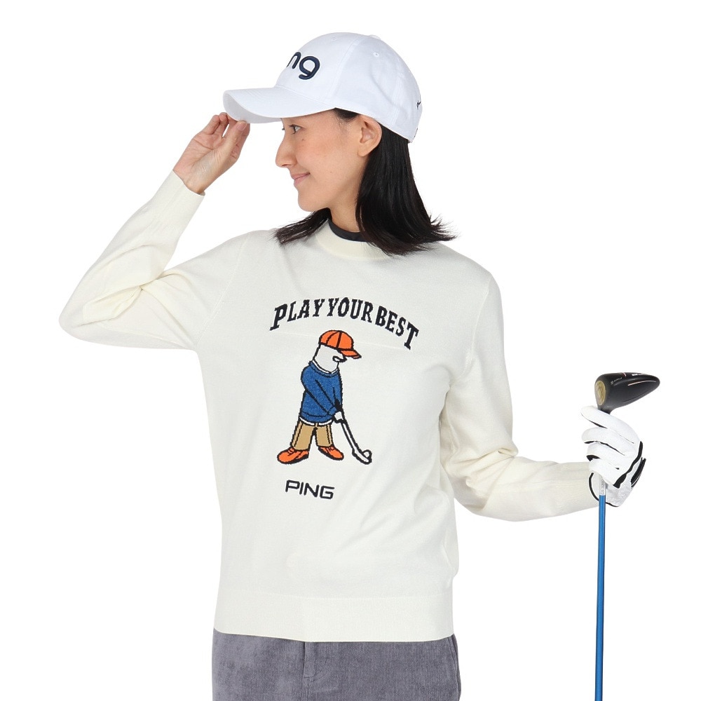 ピン（PING）（レディース）ゴルフウェア ジャカード クルーネックニット 622-5270901-030